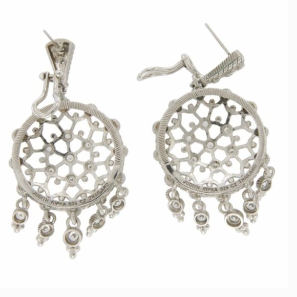 Judith Ripka Sterling 925 sterling Silver Large Round Dangle Drop Earrings - Picture 13 of 14